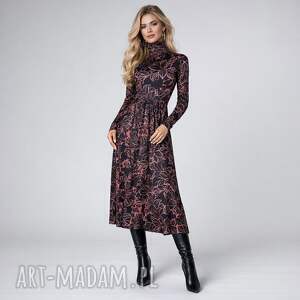 milita nikonorov rozkloszowana sukienka z golfem, efektowna, elegancka