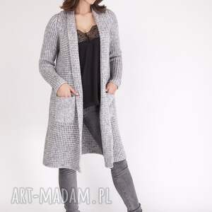 swetrowy płaszczyk - pa003 szary mkm sweter bez zapięcia, długi