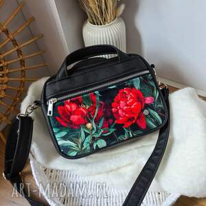 na ramię box czerwone kwiaty, torebka damska box