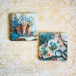 para podkladek - niezapominajki i jagody, drewniane, styl wiejski dla niej