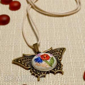 Ręcznie haftowany wisior LATO, haft płaski, na filcu, stylowo, boho