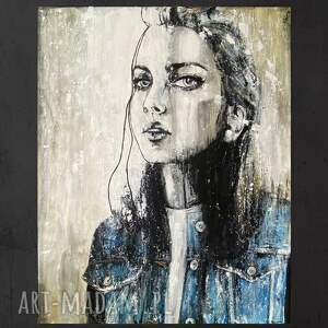 amy - obraz 100x80 cm twarz jeans kobieta duży do salonu