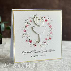 zaproszenia komunijne ręcznie robione, wzór 58d, pierwsza komunia