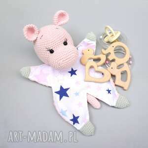 ręcznie robione zabawki przytulanka szmatka różowy hipopotam