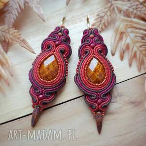 długie kolczyki sutasz boho ceglano brązowe soutache