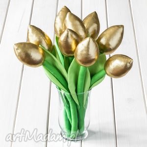 handmade dekoracje tulipany złoty bawełniany bukiet