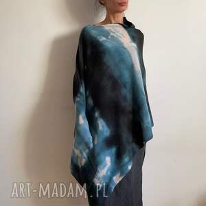 poncho ponczo z wełny merino ciemne jasnym, narzutka, tunika, prezent