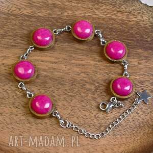 Drewniana bransoletka - różowy jadeit 109 - z kamieniem