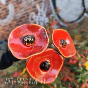 Kwiaty ceramiczne handmade - zestaw 3 szt. na drucikach