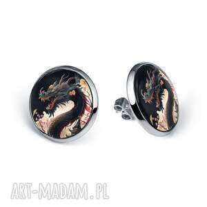 Prezent Kolczyki sztyfty Chiński Smok - orientalny wzór, ręcznie