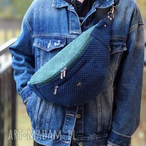 granatowo - zielona welurowa nerka xxl, mini plecak, nerkoplecak na prezent