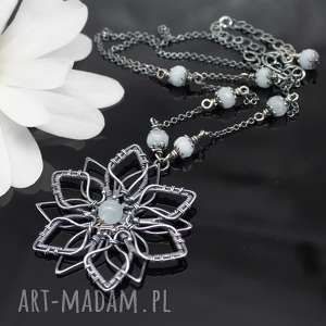 primavera - srebrny wisiorek z akwamaynem akwamaryn, wire wrapping, kwiatowy