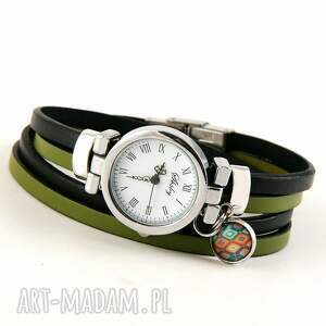ręczne wykonanie zegarki zegarek-bransoletka w odcieniach zieleni z zawieszką