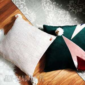 poduszka dekoracyjna, aksamit butelkowa zieleń triangle, geometryczny wzór