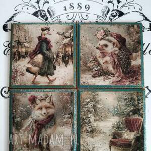 Dekoracyjne podkładki decoupage - komplet 4 szt.