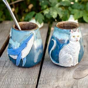 handmade ceramika ceramiczna czarka do yerba mate z wielorybem/ matero ceramiczne