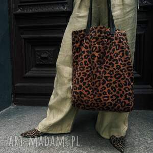 torba mr m cętki brązowe - uszy skóra naturalna, shopper bag panterka