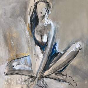 Golden 60x60 cm - obraz Lady z akrylu, węgla i złotym szlagmetalem