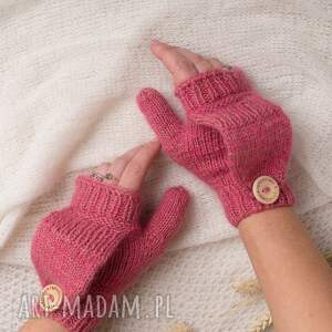 moherowe rękawiczki z klapką różowe naturalny skład