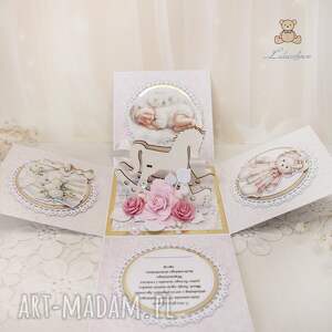 handmade scrapbooking kartki exploding box na chrzest roczek narodziny "babyrose"