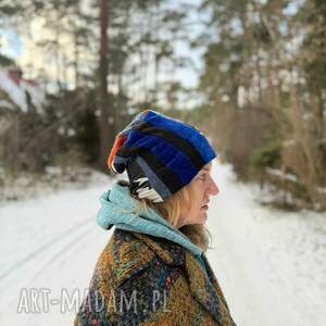 czapka damska smerfetka patchworkowa podszewce dobra codzienne noszenie