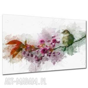 Obraz na płótnie 120x80 cm - ptak i kwiaty wiśni