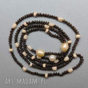 Naszyjnik Długi Sznur Perły Gniecione Czeskie Koraliki Metalizowane