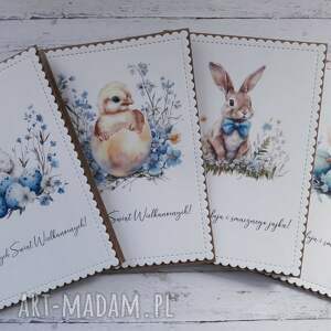 Zestaw 4 kartek wielkanocnych z życzeniami „Kurczaczki i zające”