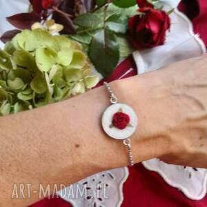bransoletka róża przestrzenna bordo w srebrnej oprawie romantyczki