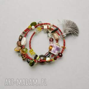 Kolorowa bransoletka uniwersalna na drucie pamięciowym - boho handmade