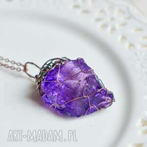 fioletowa sieć - naszyjnik z wisiorem na łańcuszku biżuteria miedziana, prezent