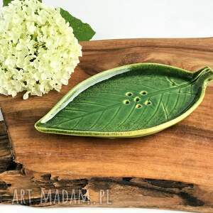 handmade ceramika mydelniczka zielony liść ceramiczny