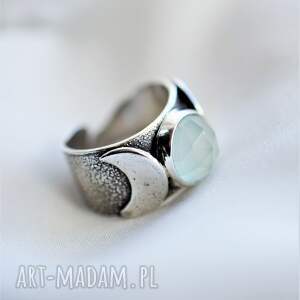 srebrny pierścień z księżycami regulowana obrączka, biżuteria