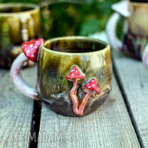 handmade ceramika handmade kubek z muchomorkiem | jesienne zbiory | 390 ml
