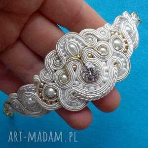 bransoletka sutasz ecru gold kryształem, soutache bizuteria slubna