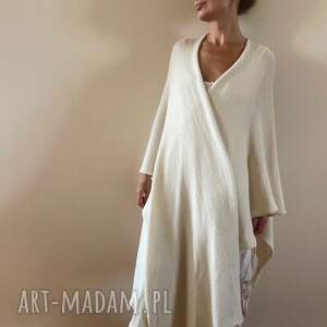 Anna Damzyn: kardigan kimono z baby alpaki w kremie - płaszcz, wełna, oversize krem