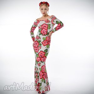 radochna maxi - suknia w kwiaty z odsłoniętymi ramionami, sukienka