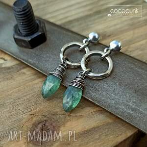 cocopunk srebro i zielony kianit - kolczyki z zawieszkami - komplet biżuterii