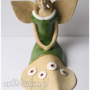 handmade ceramika anioł rozłozysty zielony