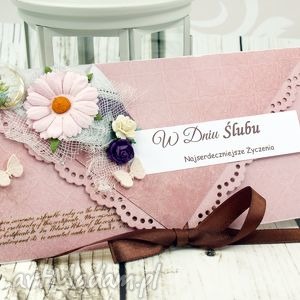 ręczne wykonanie scrapbooking kartki kopertówka z okazji ślubu - różowy