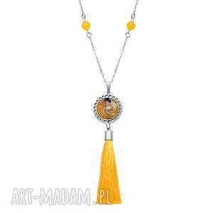 handmade naszyjniki medalion z chwostem i kamieniami kobieta w złocie klimt