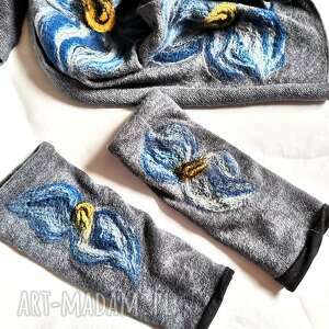 handmade rękawiczki mitenki w kolorze szarym filcowane wełna merynosów - prod f1