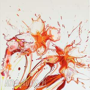 pomarańczowe kwiaty ii ręcznie malowana abstrakcja, abstrakcja do salonu, akryl