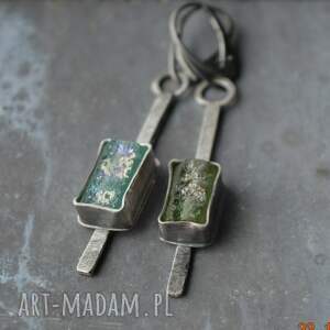 srebrne kolczyki ze szkłem afgańskim, szkło afgańskie, srebro