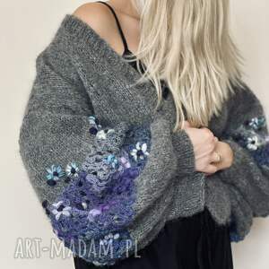 Kardigan Charlotte, sweter ręcznie robiony, szerokie rękawy, alpaka