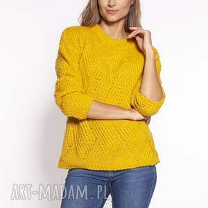 swetry wielowymiarowy sweter - swe274 żółty mkm długim
