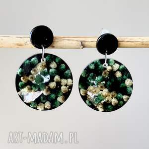 Czarne, kolczyki z prawdziwymi kwiatami