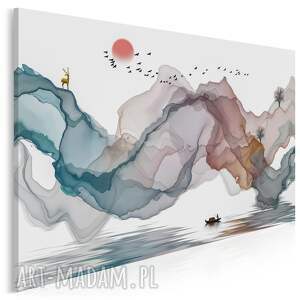 Obraz na płótnie - PEJZAŻ BAŚNIOWY JELEŃ DRZEWA - 70x50 cm (96601)