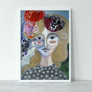 plakat A3 - fascynator, wydruk, twarz, kobieta, portret, grafika