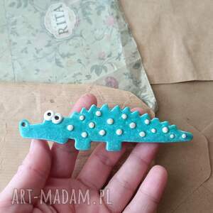 wylegarnia pomyslow krokodyl turkusowy w kropki, ceramika, magnes